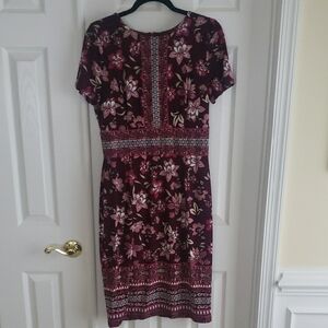 White House Black Market Pink and Purple Sheath Dress Short Sleeve Crew Neck